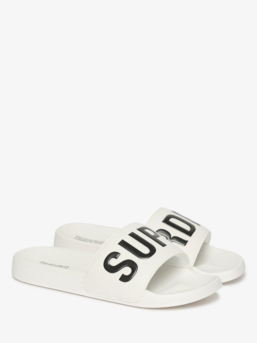 Product image 8 of 9, which shows Superdry Vegan Core Logo Pool Sliders, Optic/Black, 6-7