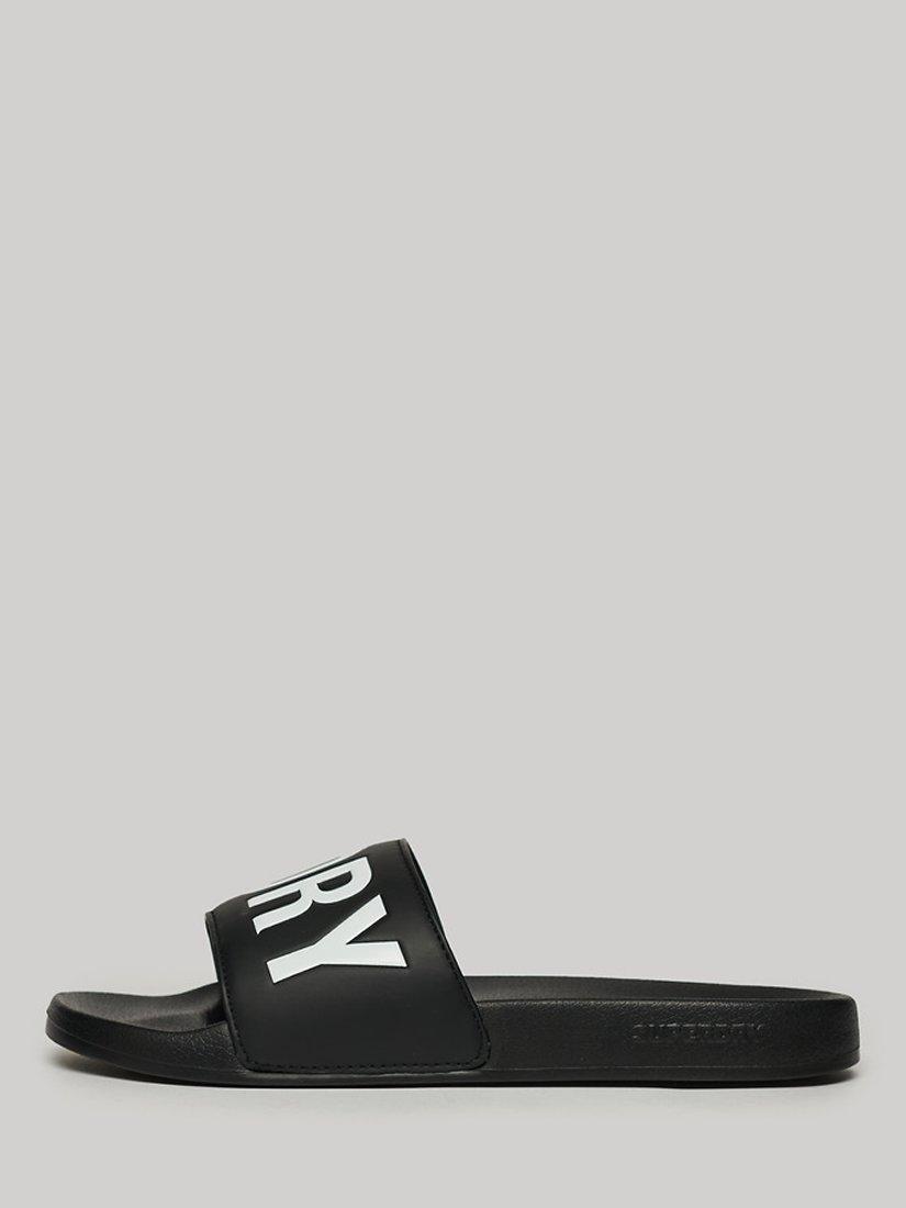Superdry Vegan Core Logo Pool Sliders, Black/Optic White, 6-7
