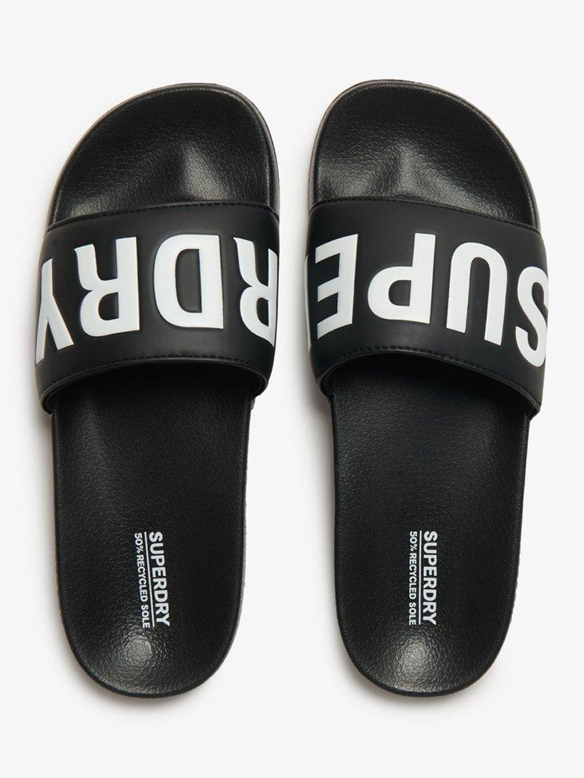 Superdry Vegan Core Logo Pool Sliders, Black/Optic White, 6-7