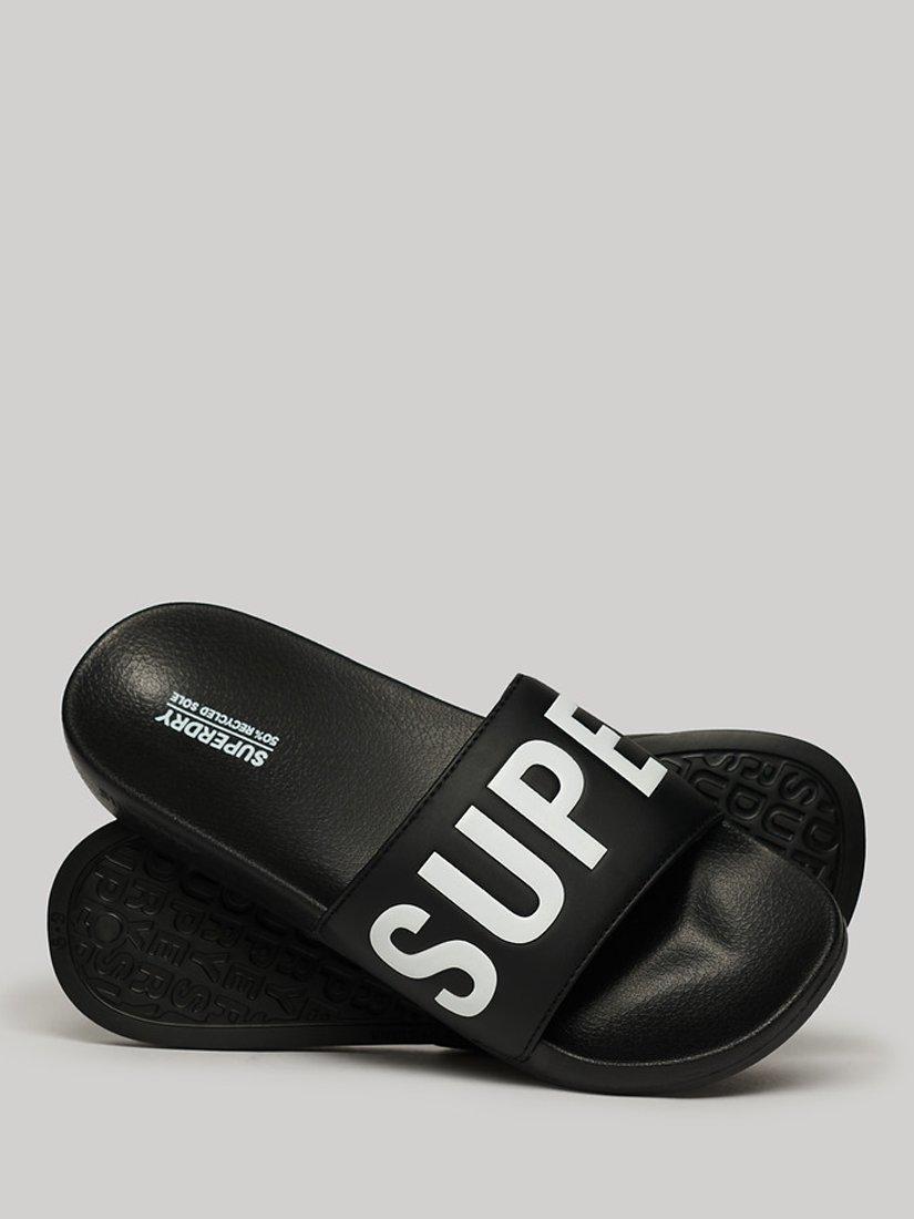 Superdry Vegan Core Logo Pool Sliders, Black/Optic White, 6-7