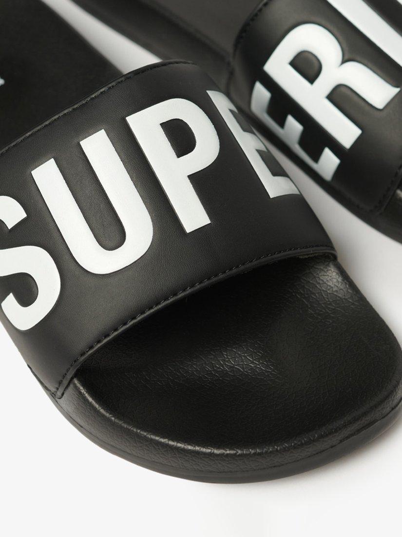 Superdry Vegan Core Logo Pool Sliders, Black/Optic White, 6-7