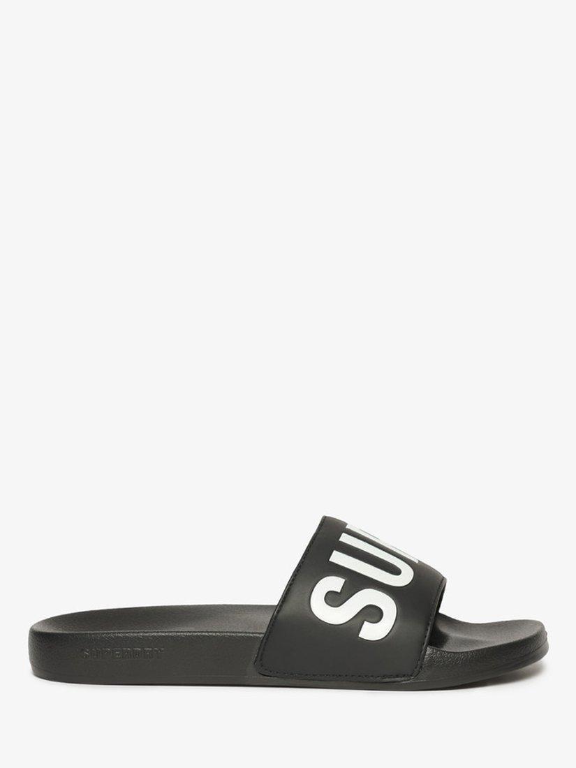 Superdry Vegan Core Logo Pool Sliders, Black/Optic White, 6-7