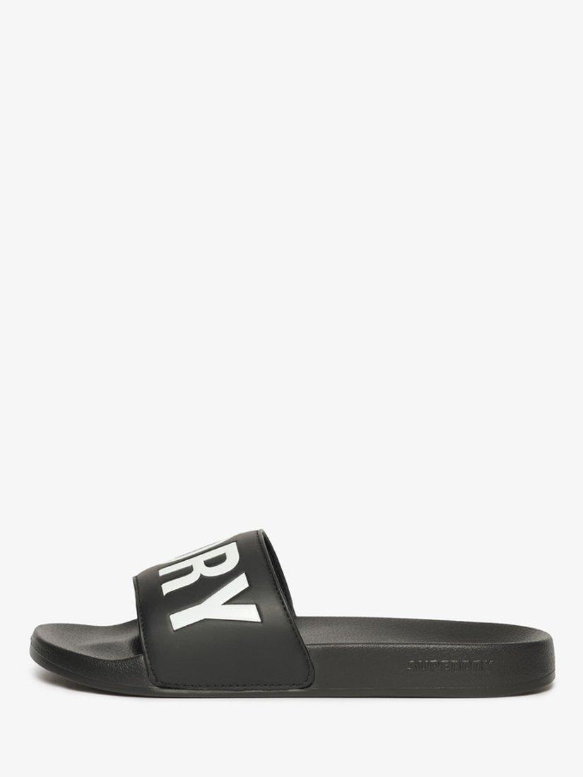 Superdry Vegan Core Logo Pool Sliders, Black/Optic White, 6-7