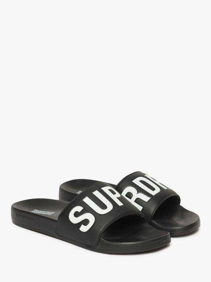 Superdry Vegan Core Logo Pool Sliders, Black/Optic White, 6-7