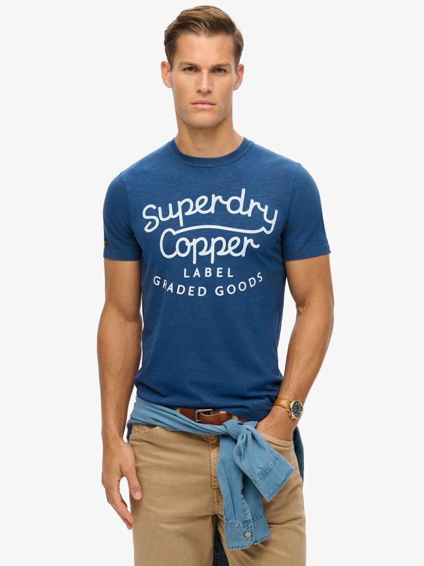 Product image 1 of 5, which shows Superdry Copper Label Script T-Shirt, Pilot Mid Blue Slub, S