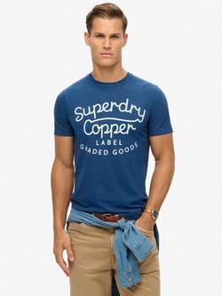 Superdry Copper Label Script T-Shirt, Pilot Mid Blue Slub