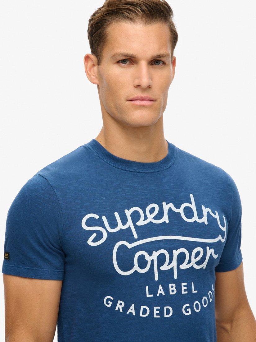 Product image 4 of 5, which shows Superdry Copper Label Script T-Shirt, Pilot Mid Blue Slub, S