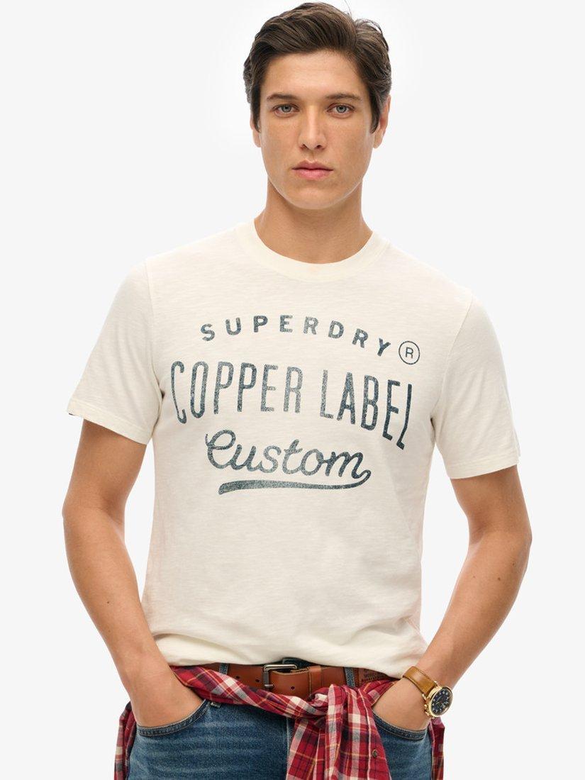 Superdry Label Workwear T-Shirt, Cream Slub, L