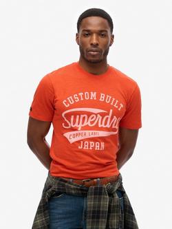 Superdry Copper Label Script T-Shirt, Rust Orange Slub