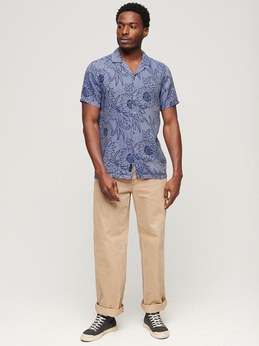 Superdry Open Collar Floral Print Linen Shirt, Chrysanth Optic, L