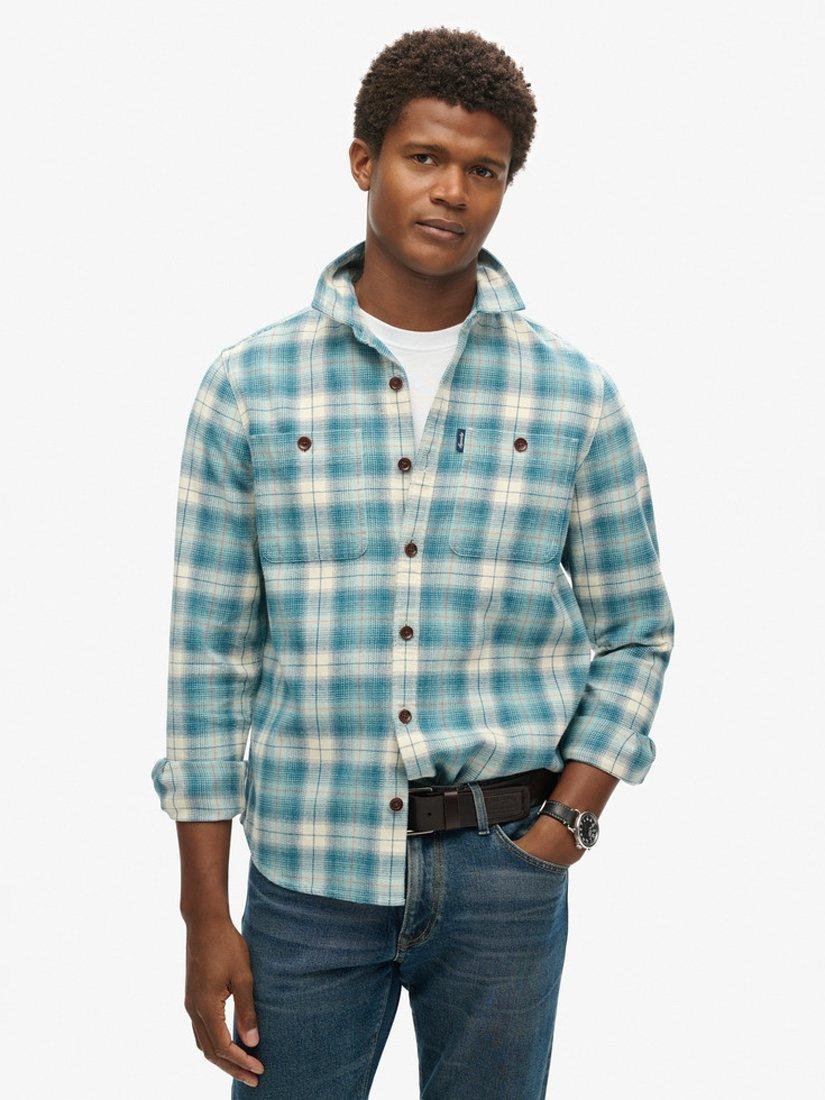 Superdry Organic Cotton Vintage Check Overshirt, Blue/Multi