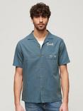 Superdry Resort Linen Blend Short Sleeve Shirt, Lauren Navy