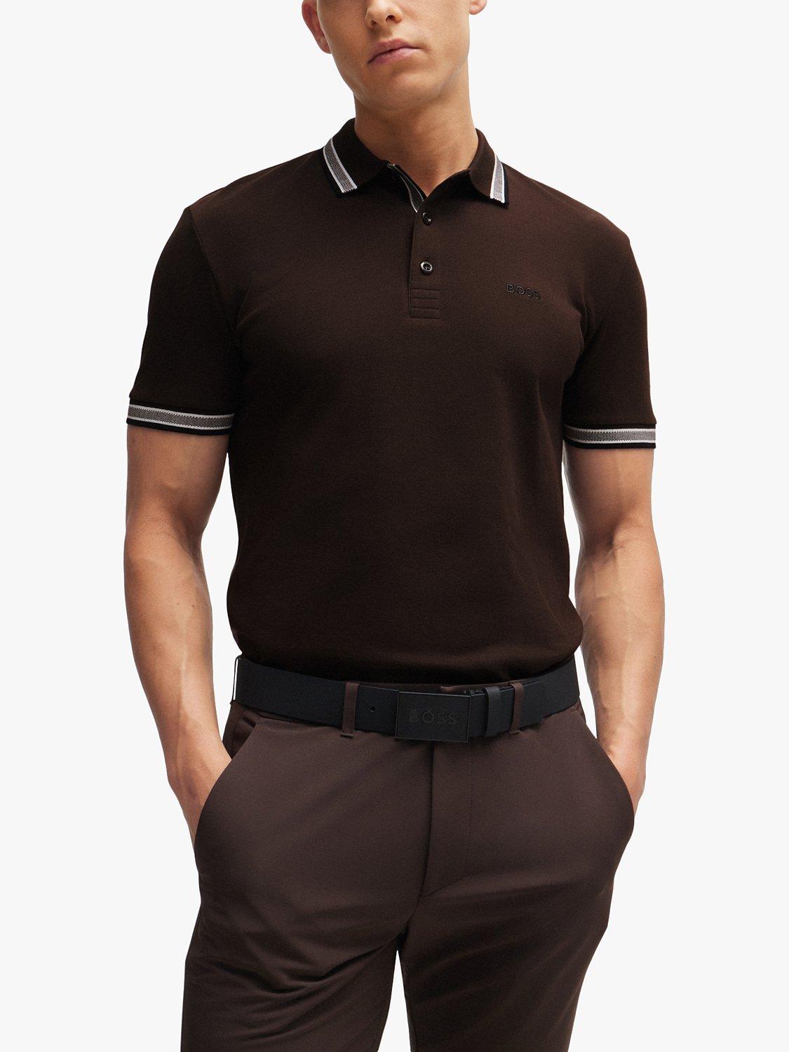 BOSS Paddy Tipped Polo Shirt, Medium Brown