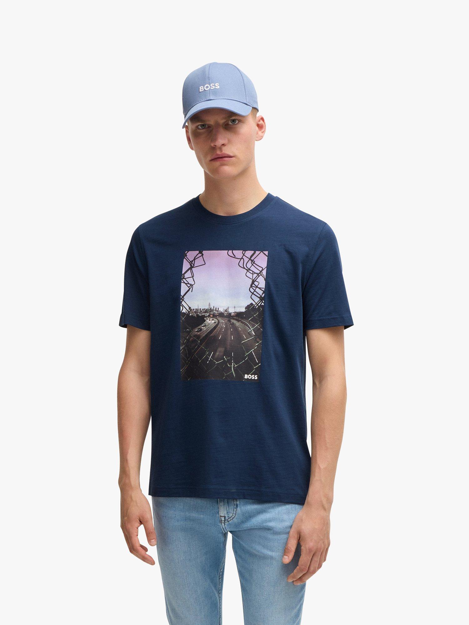 BOSS Short Sleeve Graphic Print T-Shirt, Open Blue