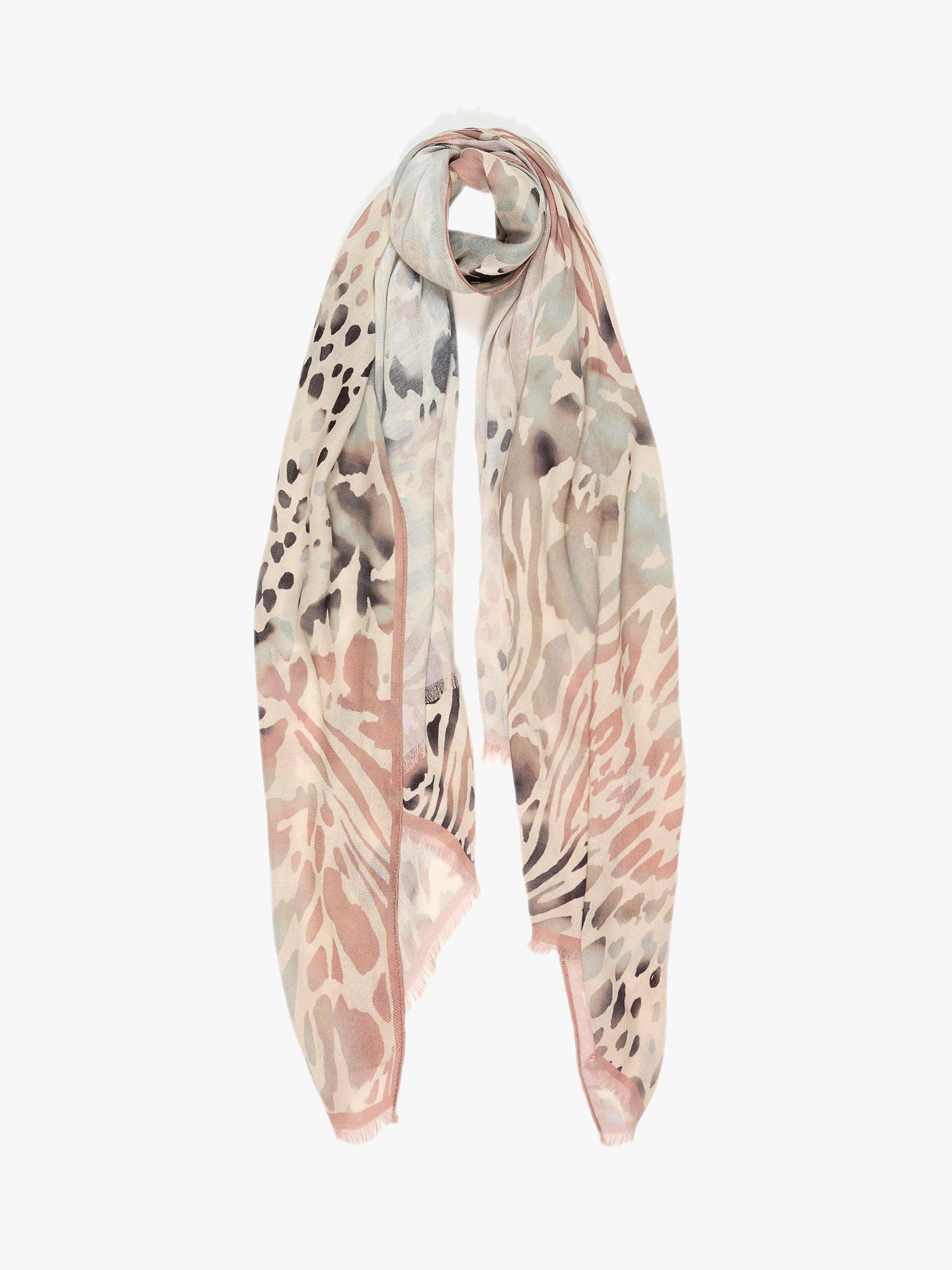 Tutti & Co Watercolour Animal Print Scarf, Dusty Pink/Grey Stone