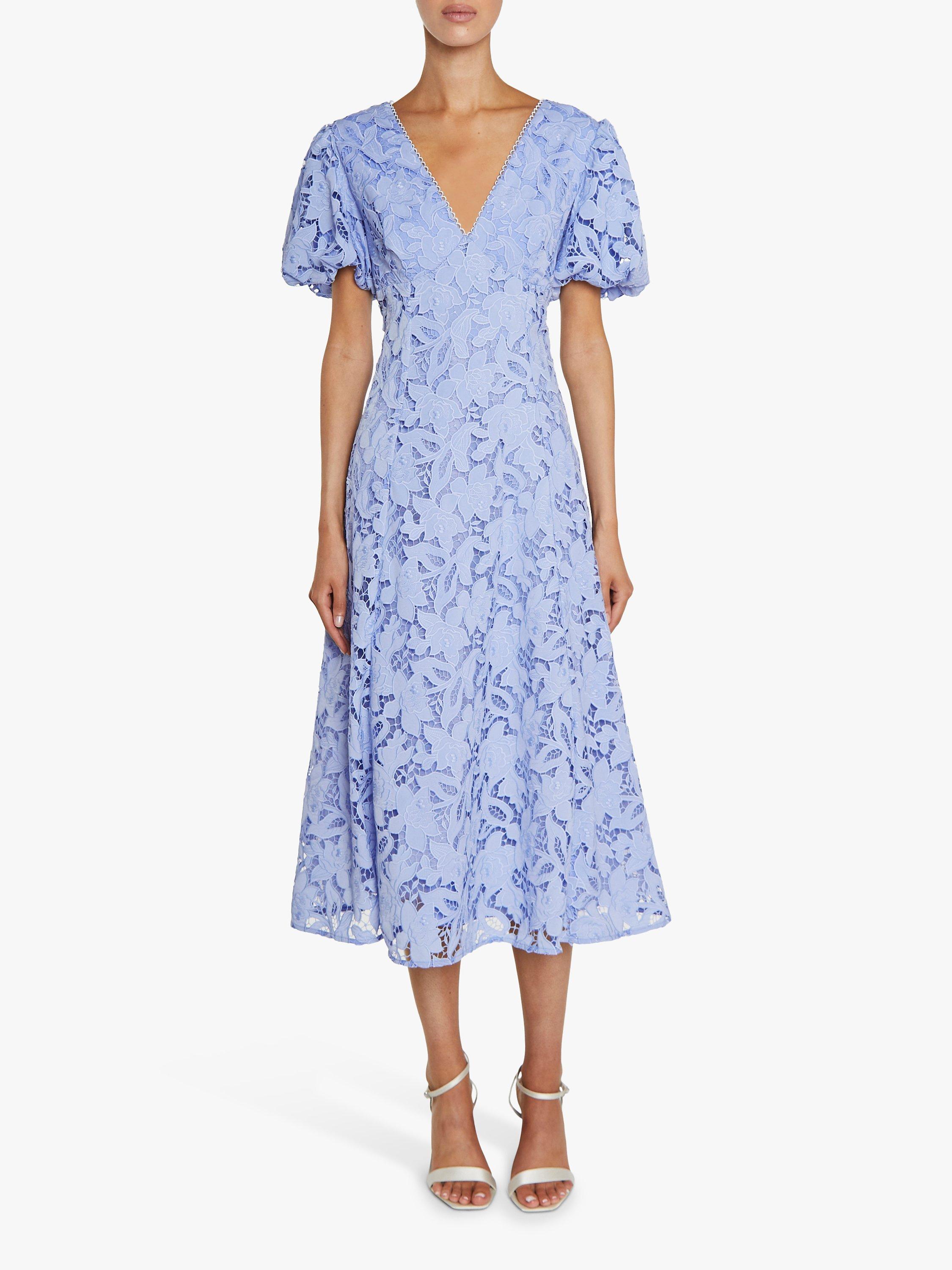 True Decadence Harley Cutwork Lace Midi Dress, Cornflower Blue