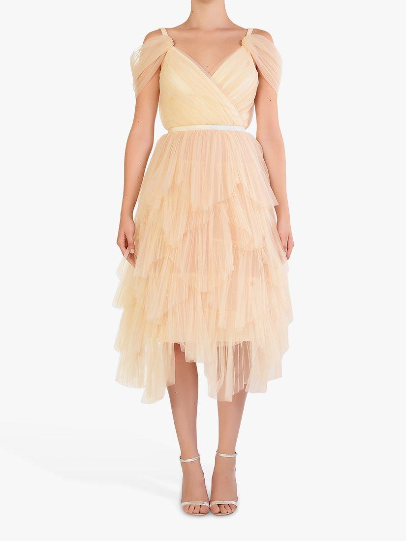 True Decadence Isla Layered Tulle Midi Dress, Cream