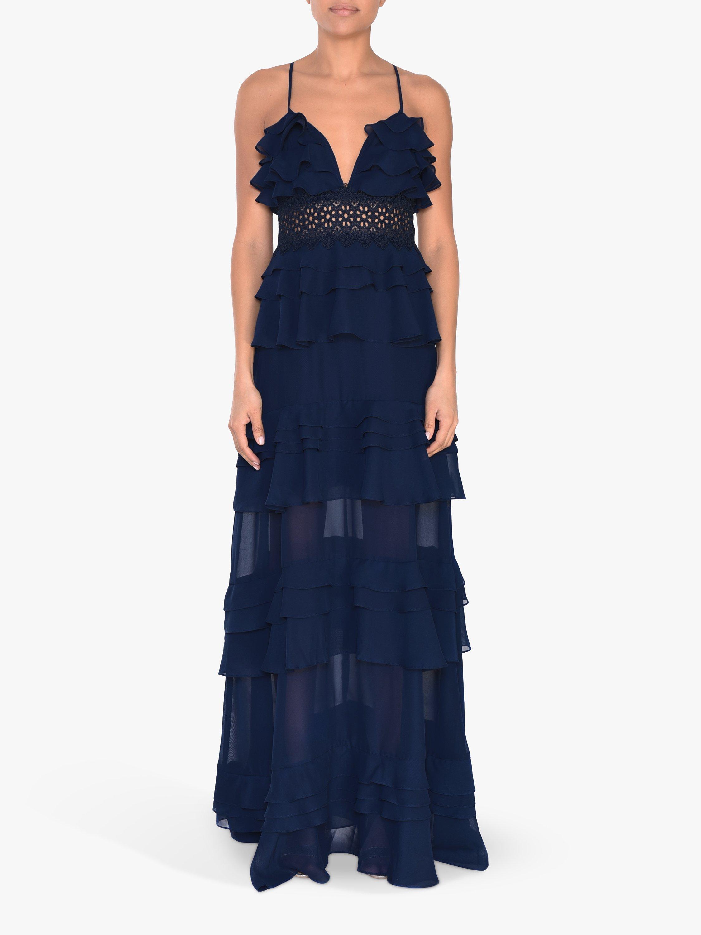 True Decadence Sophia Tiered Ruffle Maxi Dress, Navy