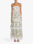 True Decadence Maisie Floral Print Tiered Strappy Maxi Dress, Pale Blue/Multi