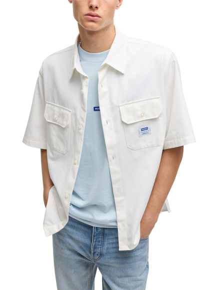HUGO Relaxed Fit Short Sleeve Shirt, Open White, Open White