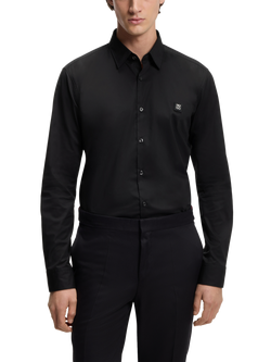 HUGO Slim Fit Long Sleeve Shirt, Black, Black