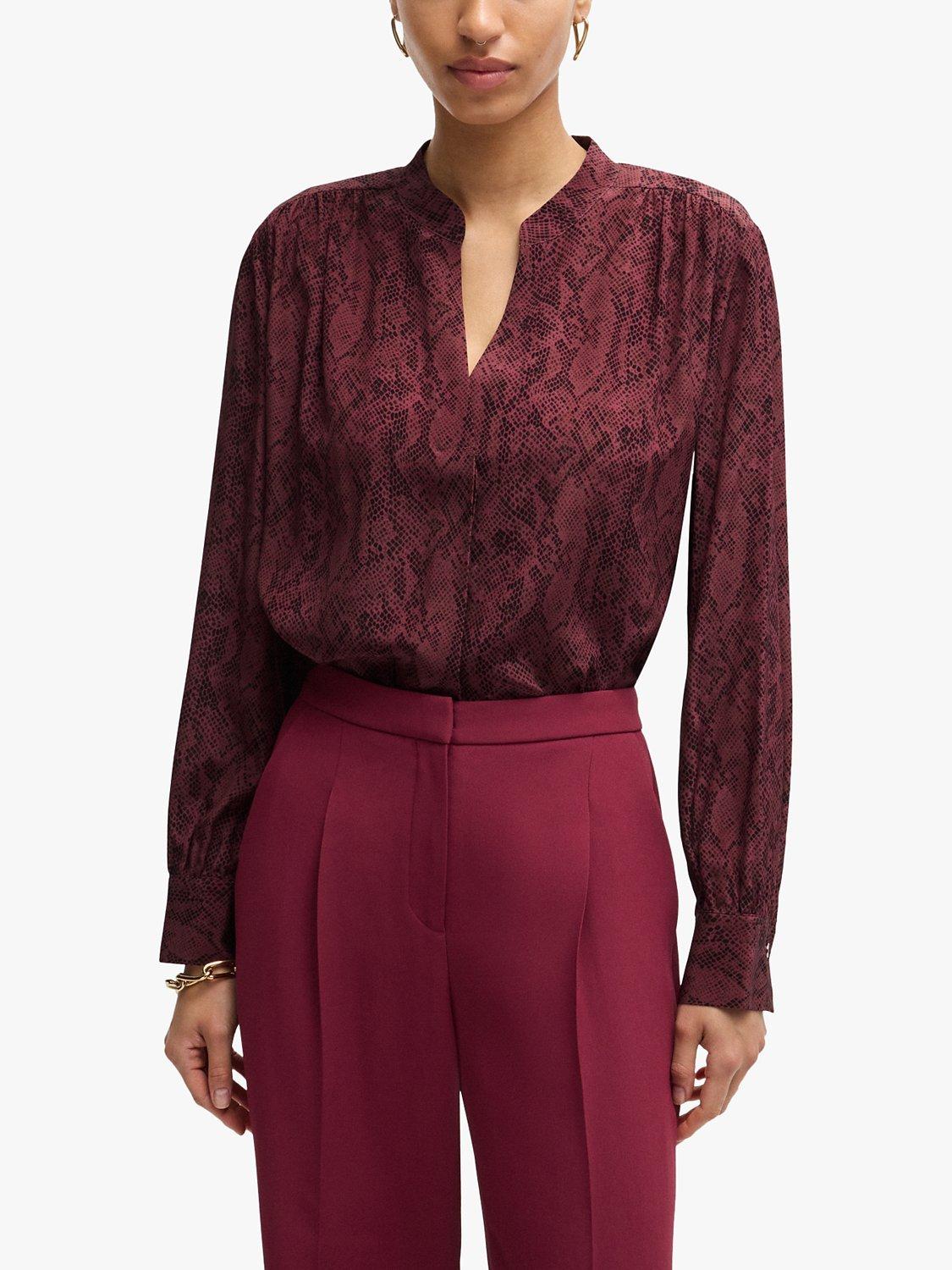 BOSS Banora Silk Top, Burgundy, 4