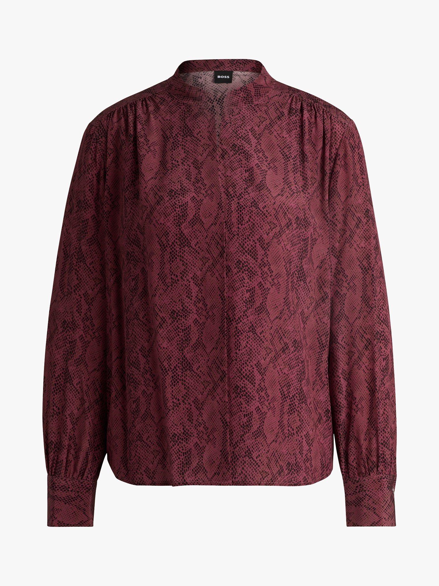 BOSS Banora Silk Top, Burgundy, 4