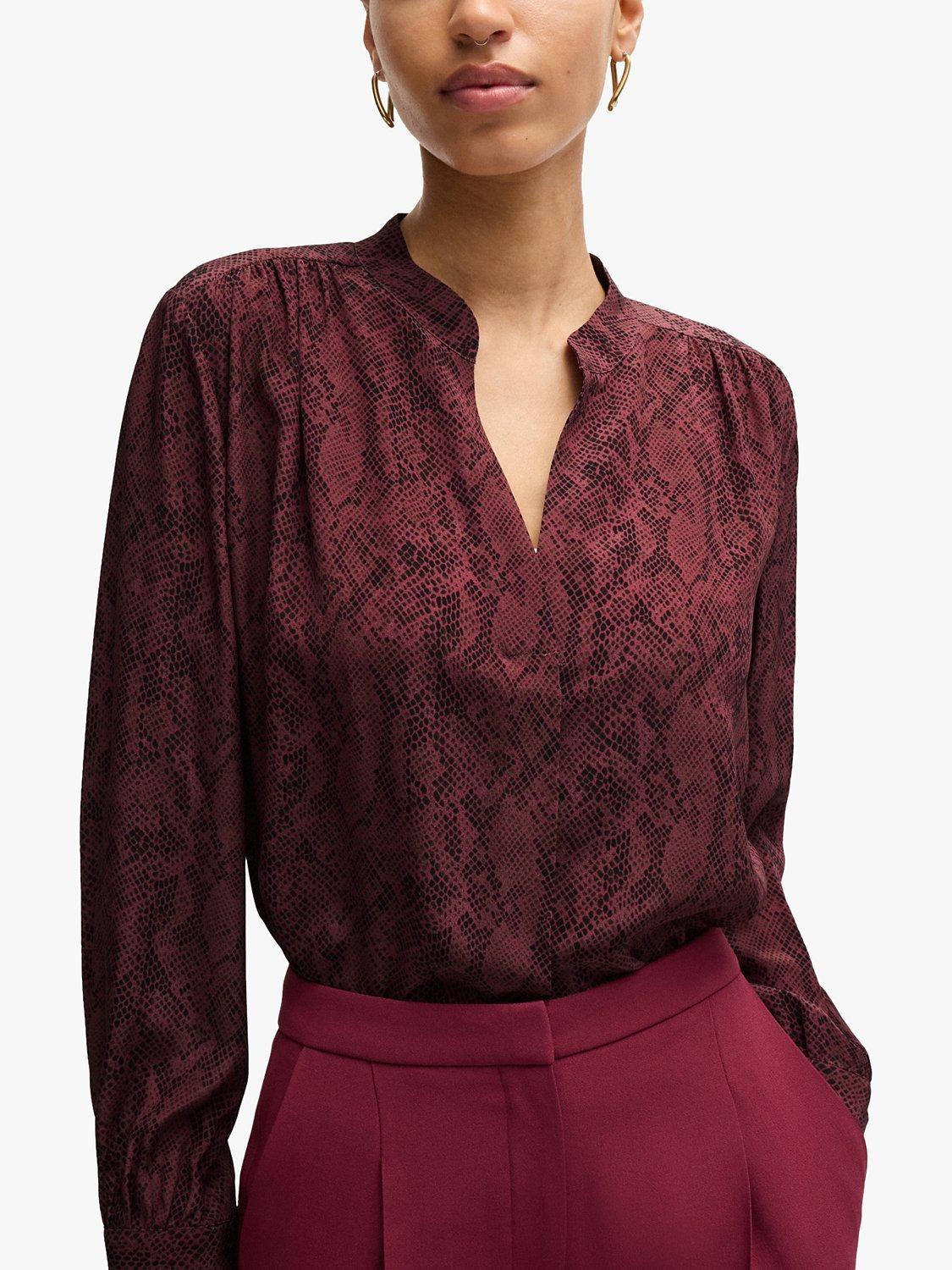 BOSS Banora Silk Top, Burgundy, 4