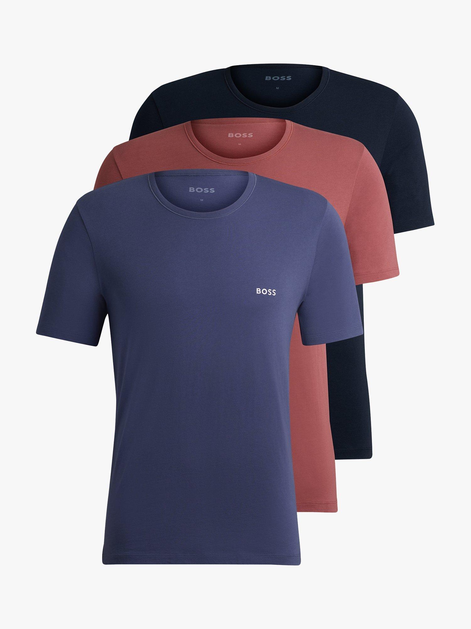 BOSS Embroidered Logo Cotton Underwear T-Shirt, Pack of 3, Blue/Multi