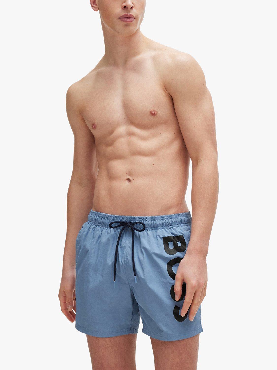 BOSS Recycled Logo Print Swim Shorts, Open Blue