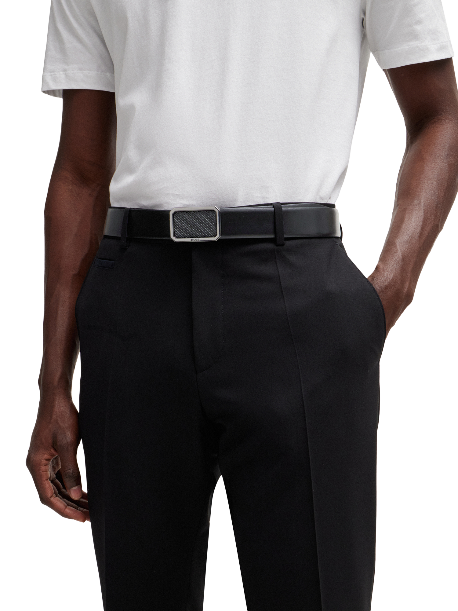 Product image 4 of 5, which shows BOSS Italian Leather Belt, Black, 36