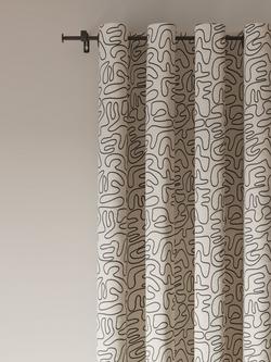 John Lewis Scribble Print Pair Lined Eyelet Curtains, Grey, Graphite