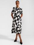 Hobbs Petite Alva Abstract Floral Print Midi Dress, Ivory/Black