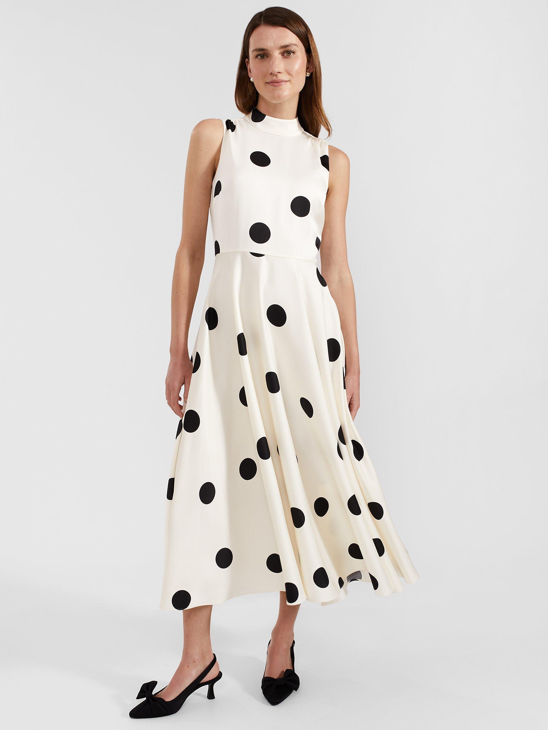 Hobbs Petite Mia Spot Print Midi Dress Cream Black