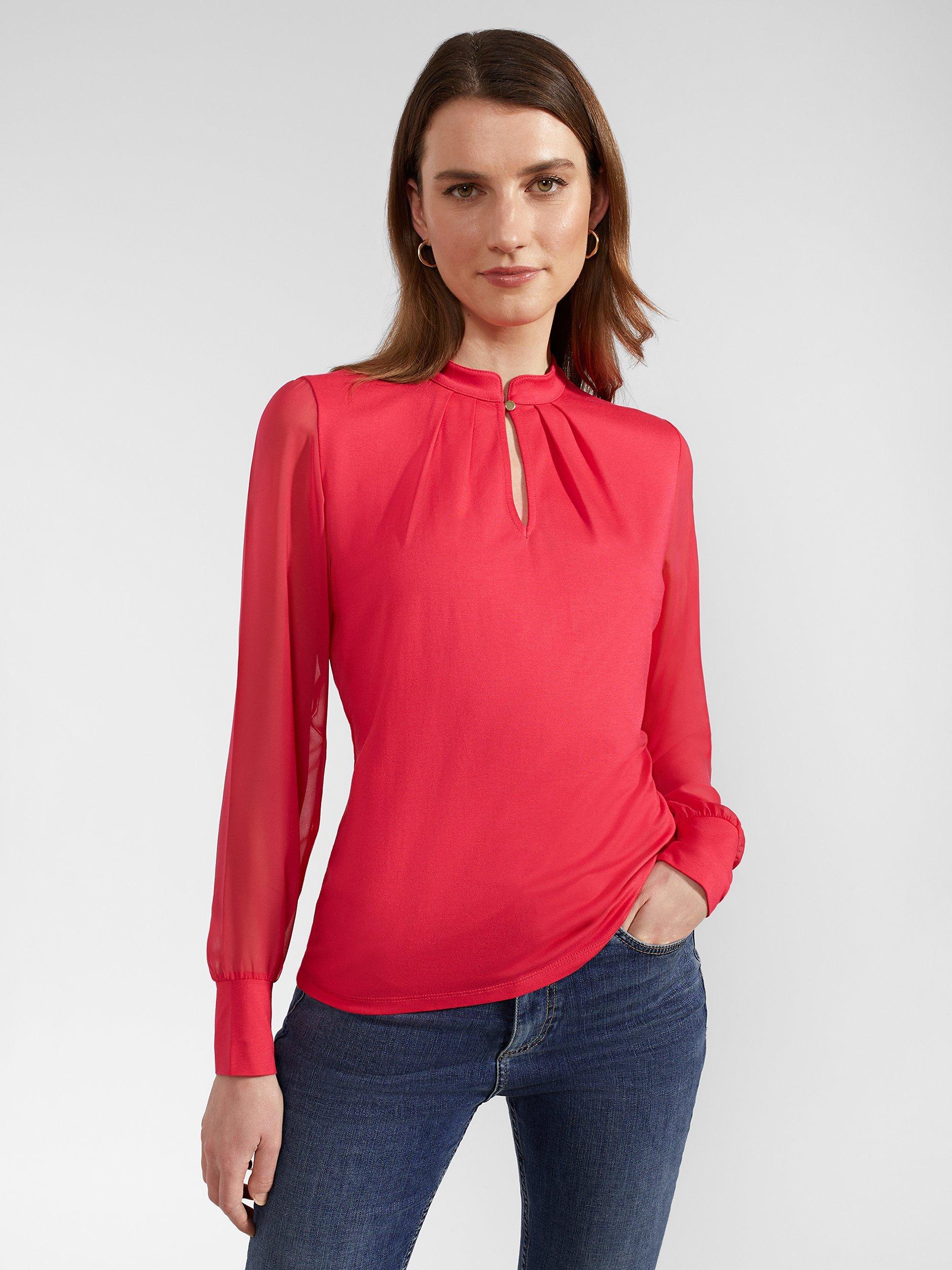 Hobbs Margot Sheer Sleeve Top, Rouge Pink