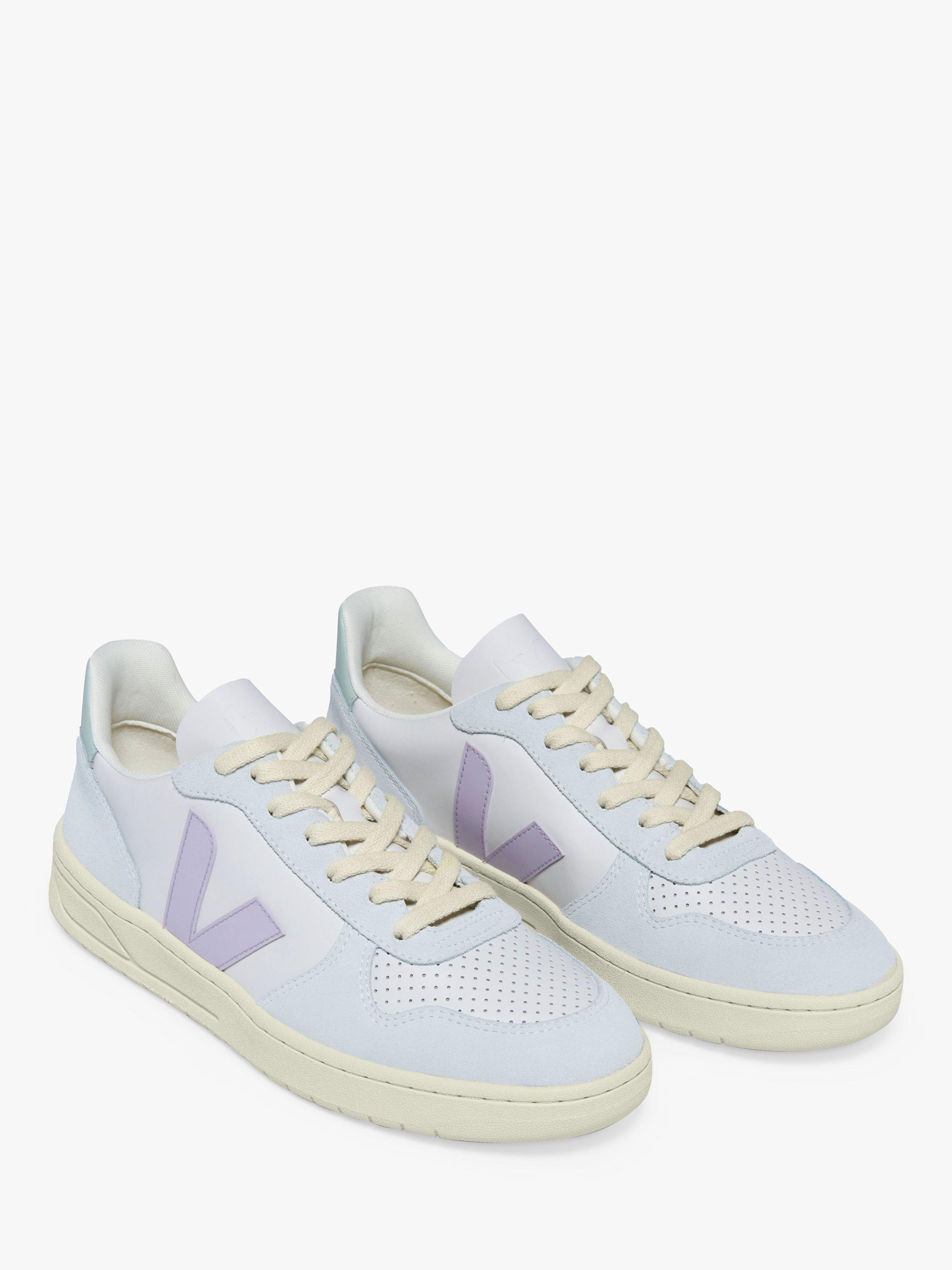 VEJA V-10 Leather Trainers, Gravel Parme/Menthol, 4