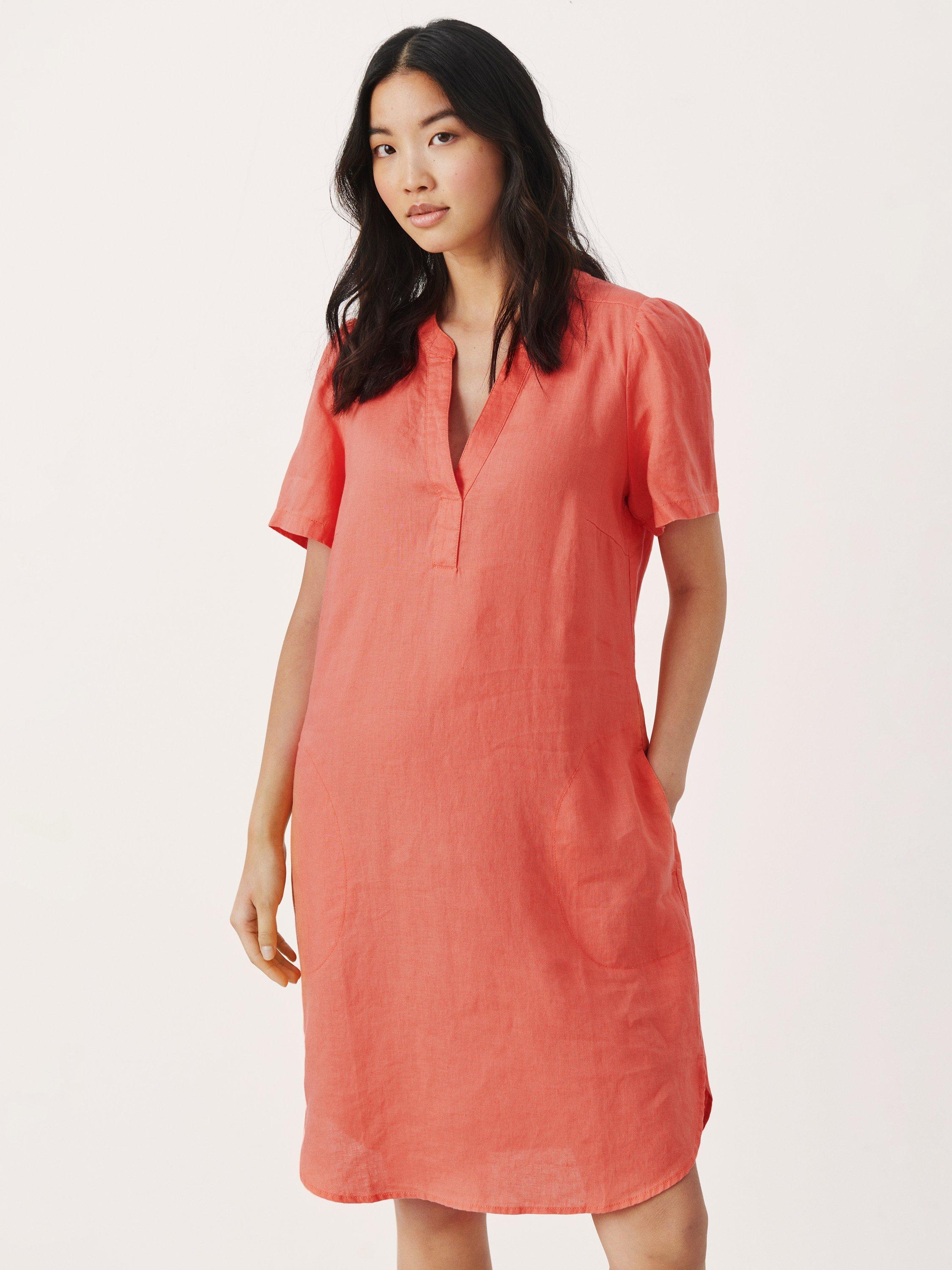 Part Two Aminase Linen Short Sleeve Pocket Dress, Porcelain Rose
