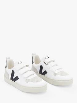 VEJA Kids' Small V-10 Riptape Trainers, White/Black, White/Black