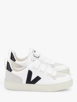 VEJA Kids' Small V-10 Riptape Trainers, White/Black - view 2, White/Black