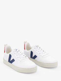 VEJA Kids' V-10 Lace Up Trainers, White/Cobalt, White/Cobalt