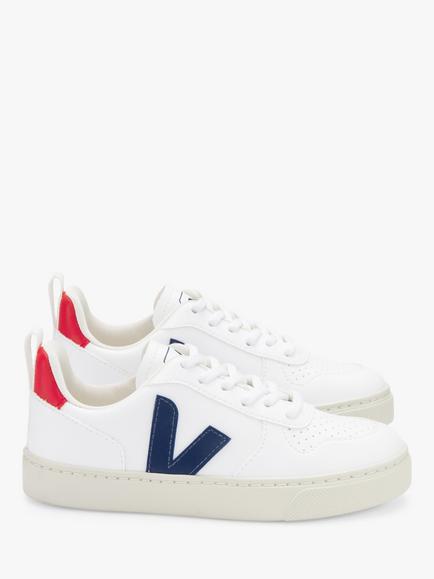 VEJA Kids' V-10 Lace Up Trainers, White/Cobalt - view 2, White/Cobalt