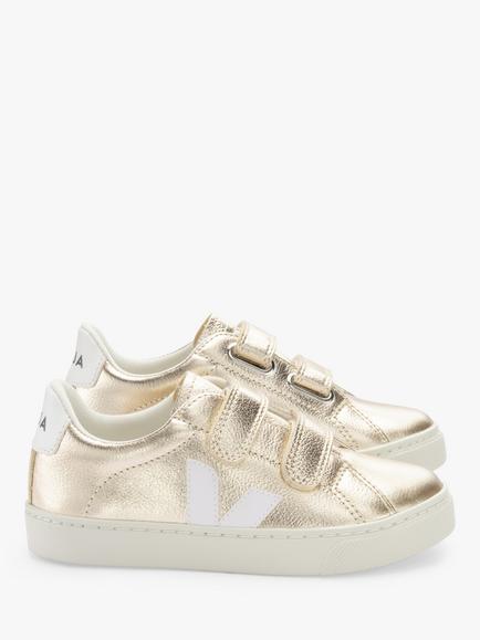 VEJA Kids' Small Esplar Leather Velcro Trainers, Platine White