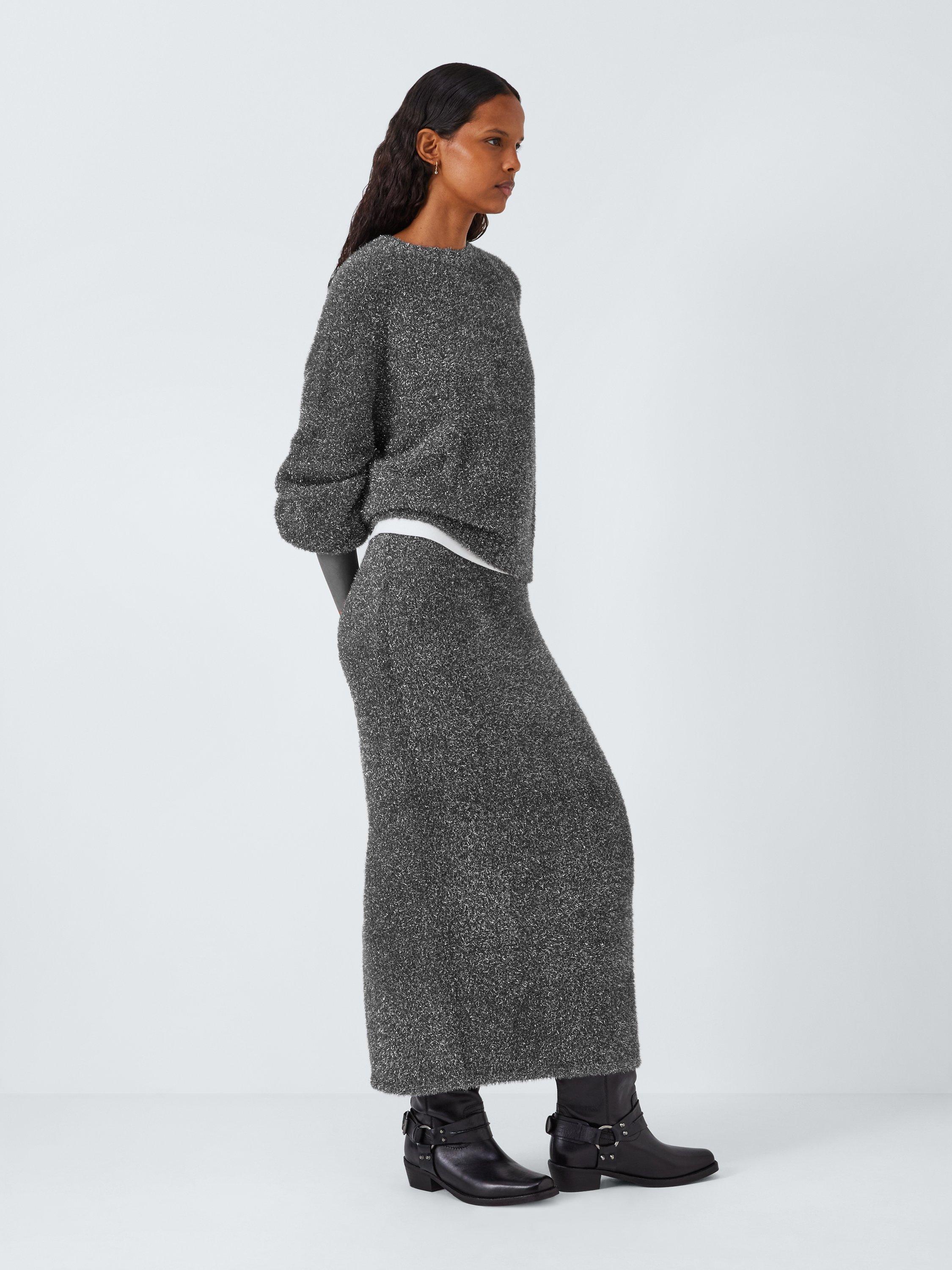 Product image 3 of 6, which shows AND/OR Quinnie Sparkle Knit Skirt, Silver, XS
