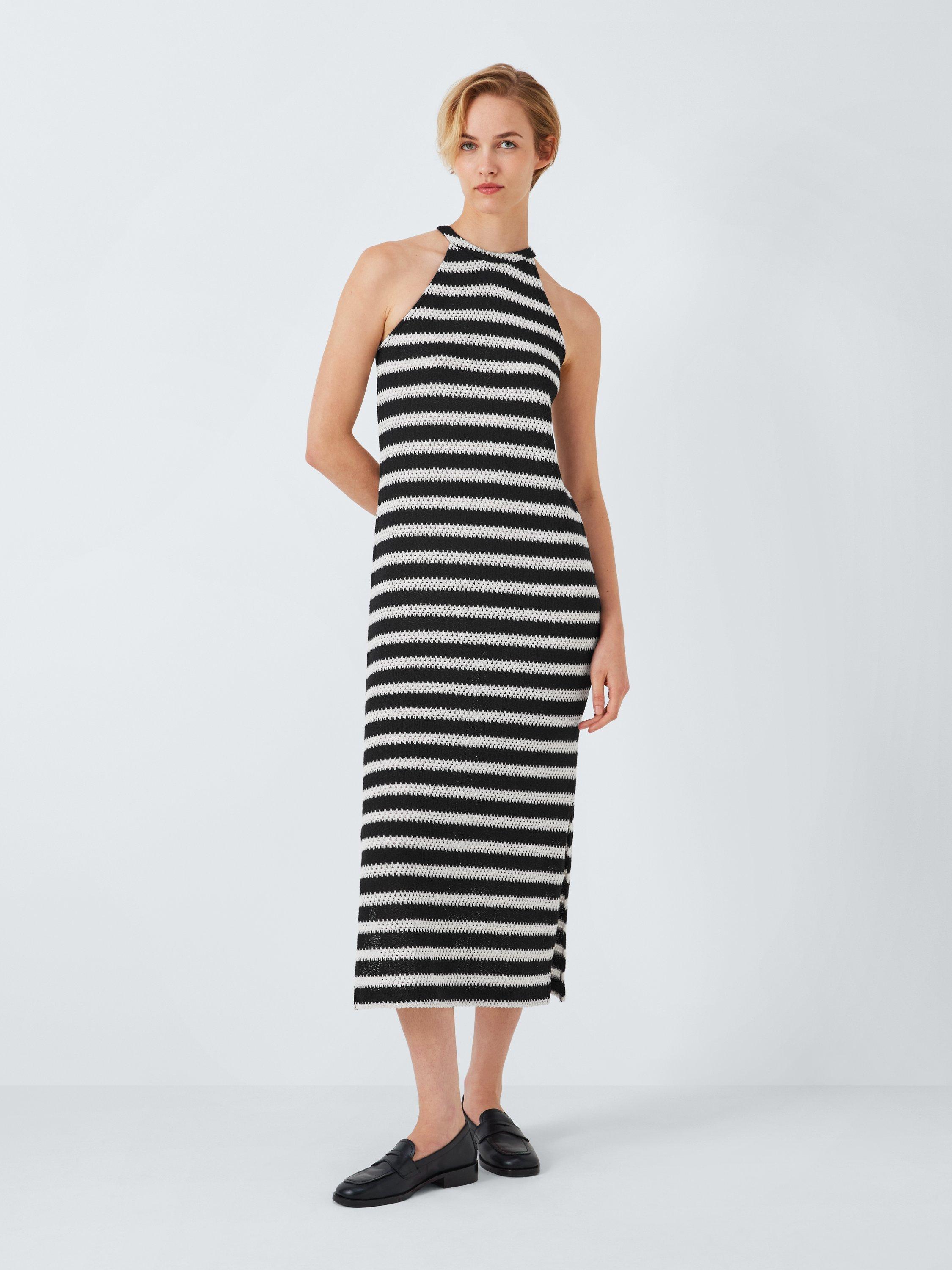 John Lewis ANYDAY Stripe Crochet Maxi Dress Black Multi