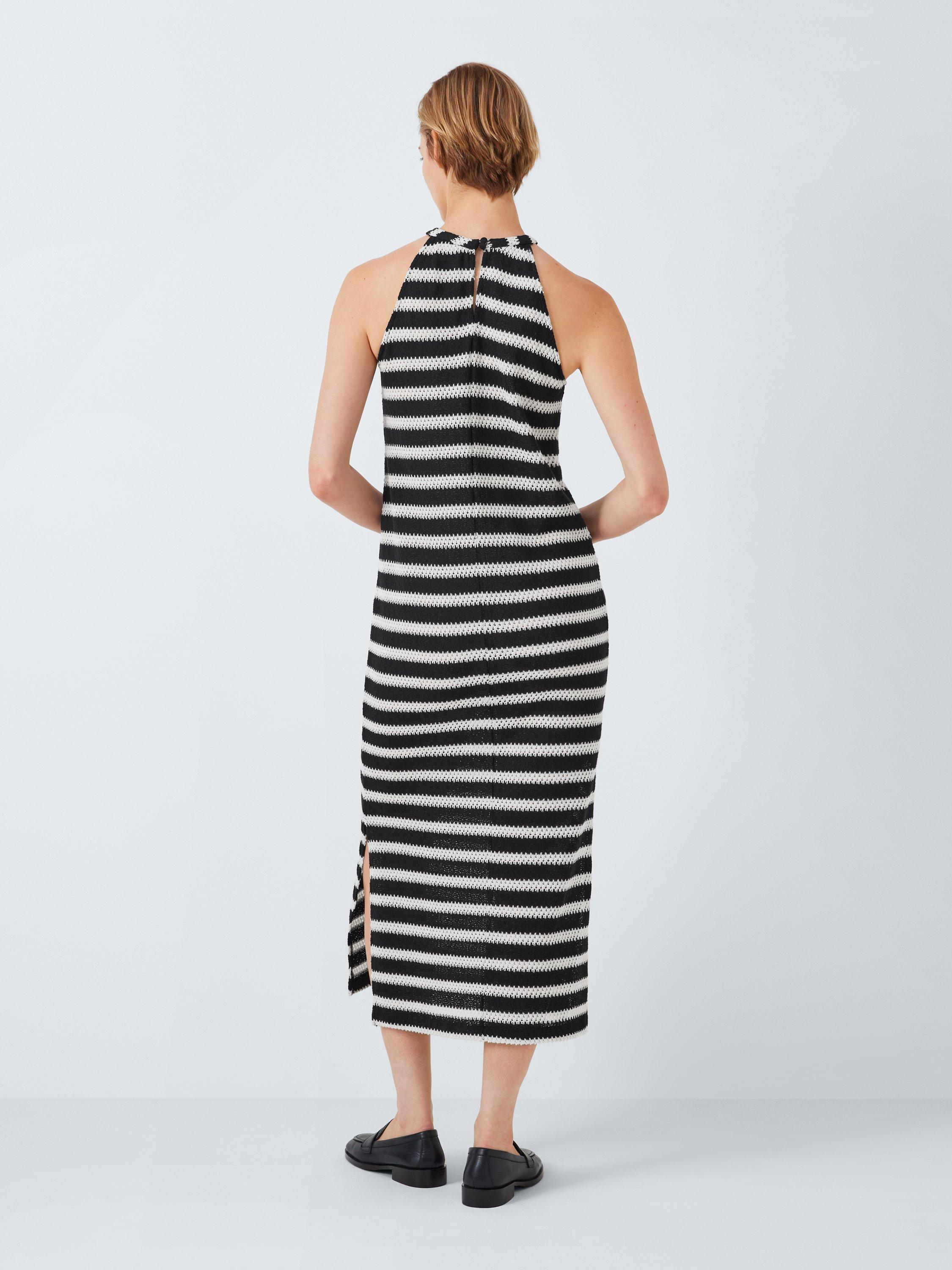 John Lewis ANYDAY Stripe Crochet Maxi Dress, Black/Multi, XS