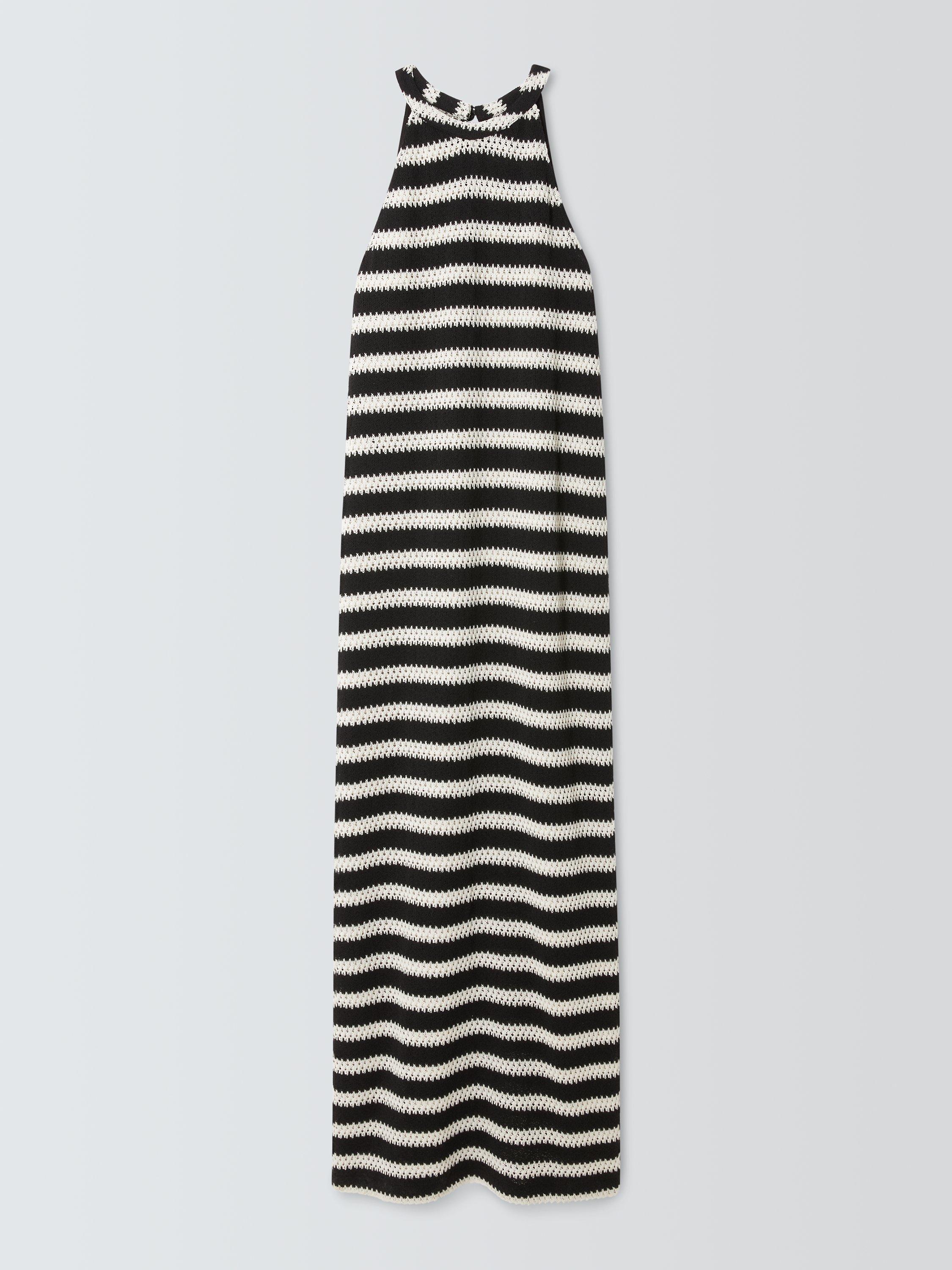 John Lewis ANYDAY Stripe Crochet Maxi Dress, Black/Multi, XS
