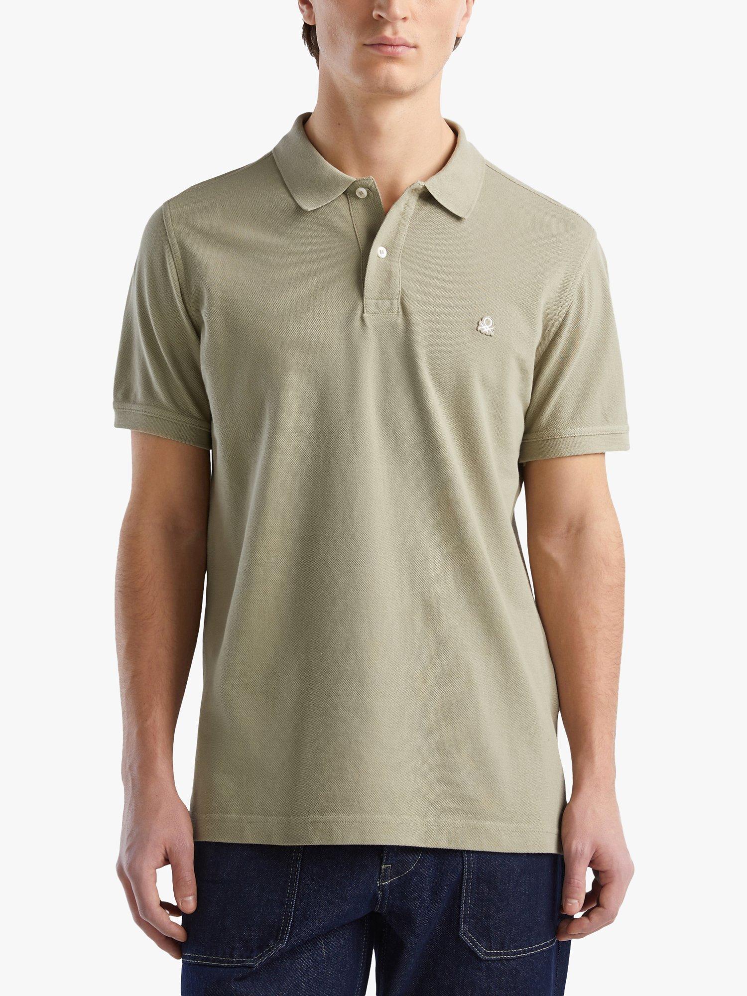 Product image 1 of 4, which shows Benetton Short Sleeve Polo Shirt, Pale Khaki Green, S