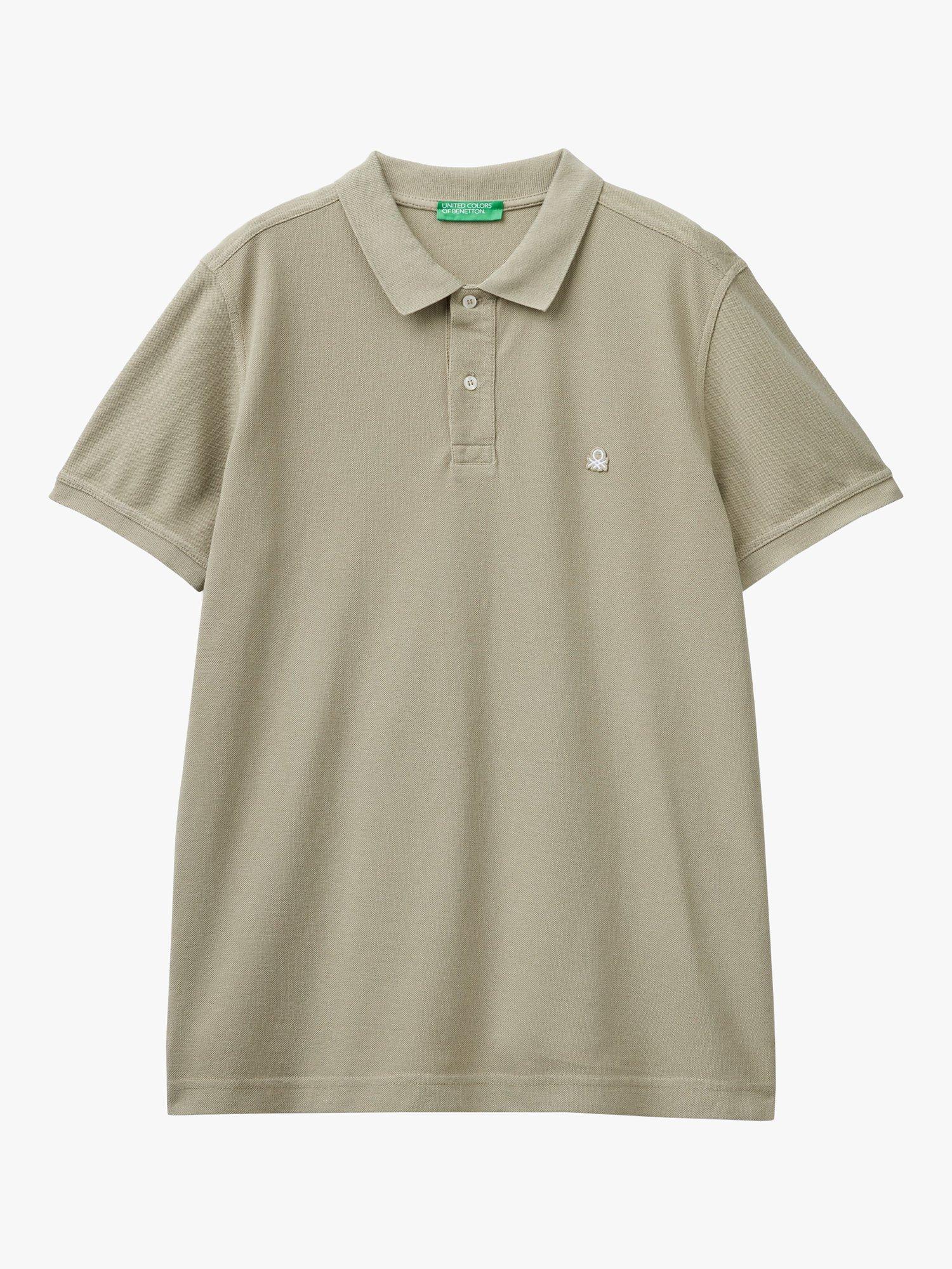Product image 3 of 4, which shows Benetton Short Sleeve Polo Shirt, Pale Khaki Green, S