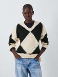 AND/OR Vienna Argyle Wool Blend Jumper, Black/Ivory