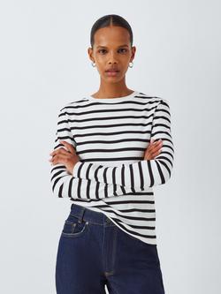 AND/OR Rib Stripe Long Sleeve Top, White/Black, White/Black
